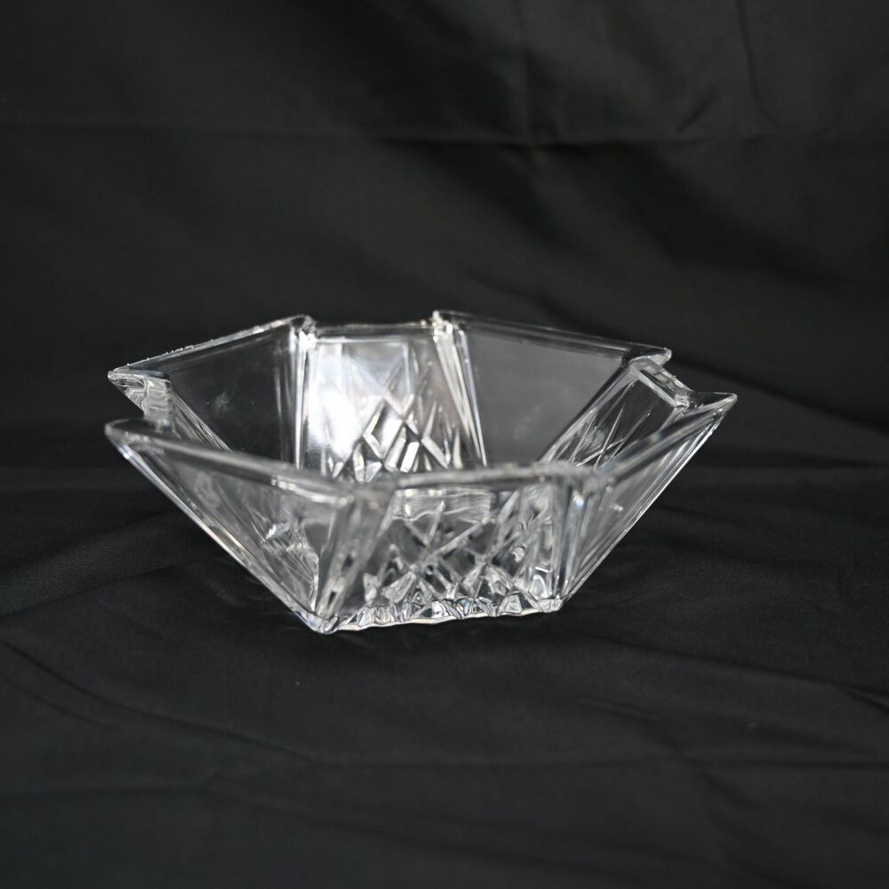 Vintage Mikasa Crystal Star Shaped Bowl Geometric Diamond Clear Glass 7"